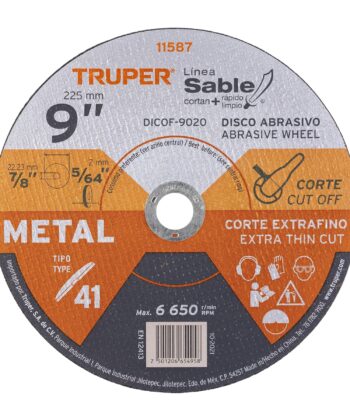 Disco Tipo 41 de 9" x 2 mm corte fino de metal, Sable 11587