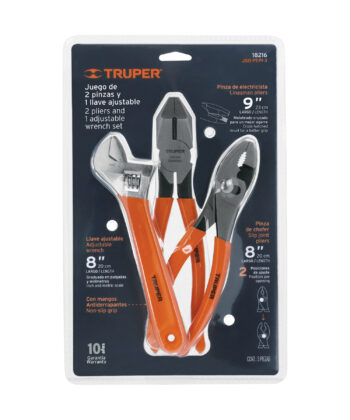 Juego con 2 pinzas y 1 llave ajustable mango de PVC, Truper  18216